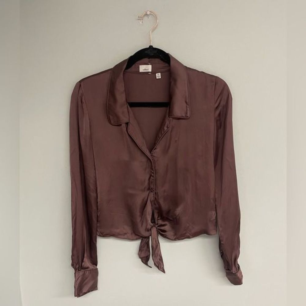 Wilfred Chocolate Brown Tie-Front Blouse - Picture 2 of 6